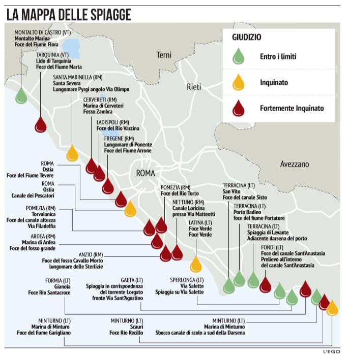 mappa spiagge a rischio nel lazio