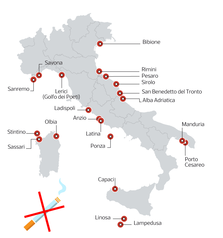 spiagge smoke free mappa