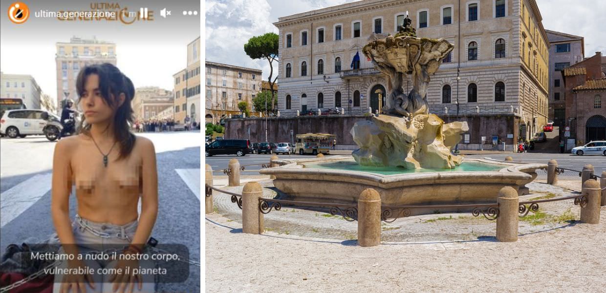 Roma, gli attivisti di Ultima Generazione si sdraiano nudi in piazza Barberini