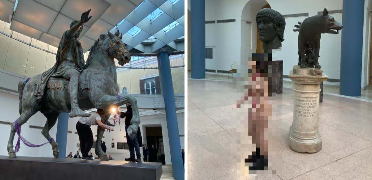 Roma, attivista di Ribellione Animale nuda ai Musei Capitolini contro i circhi in Italia