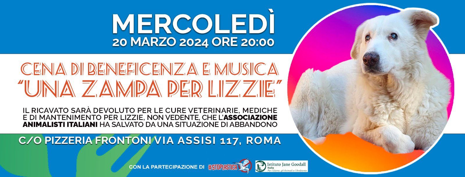 Roma, con gli Animalisti Italiani una cena di beneficienza per la cagnolina Lizzie