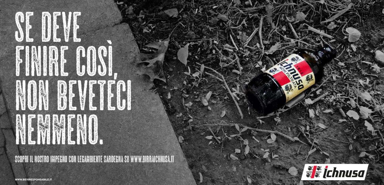 La campagna di Ichnusa contro l'abbandono del vetro Se finisce così non beveteci