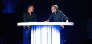 Spoleto (Pg), con ‘Titanic’ Corrado Formigli e Stefano Massini accendono la luce sulla crisi climatica, foto spettacolo Titanic