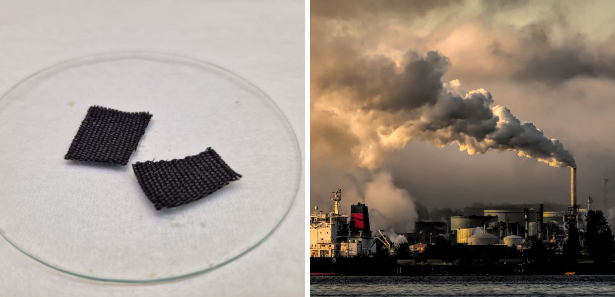 Tessuto innovativo per la cattura di CO2, rappresenta una soluzione italiana nella lotta contro la crisi climatica. Sostenibilità e tecnologia avanzata.