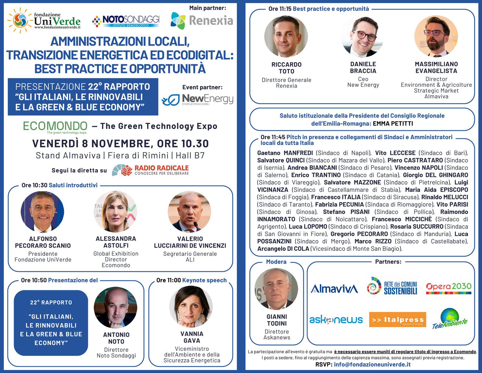 Testo alternativo SEO-friendly: Presentazione del rapporto Ecomondo 2024 sulle rinnovabili e l'economia green e blue, evento a Rimini il 8 novembre 2024.