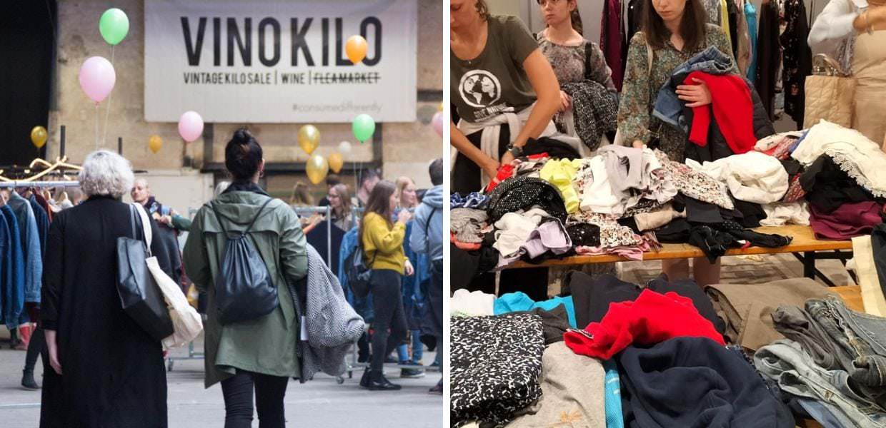 Immagine di un swap party con persone che condividono e scambiano abiti, promuovendo la moda sostenibile e il consumo consapevole.