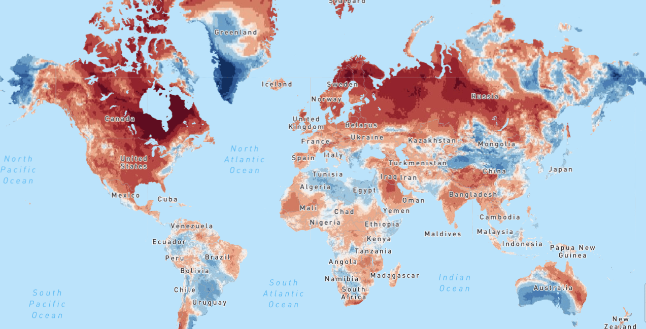 Mappa globale che evidenzia i 41 giorni di calore estremo nel 2024, mostrando aree critiche e variazioni climatiche in tutto il mondo.