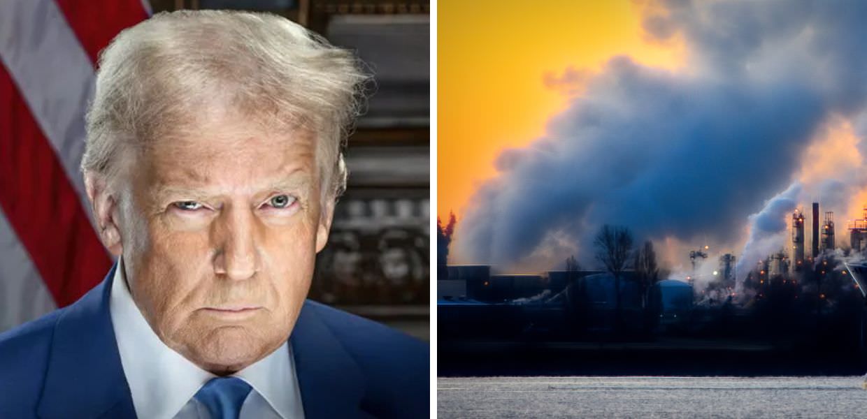 Testo alternativo: Immagine che confronta Donald Trump e l'inquinamento atmosferico, sollevando interrogativi sui cambiamenti climatici e le sue posizioni.