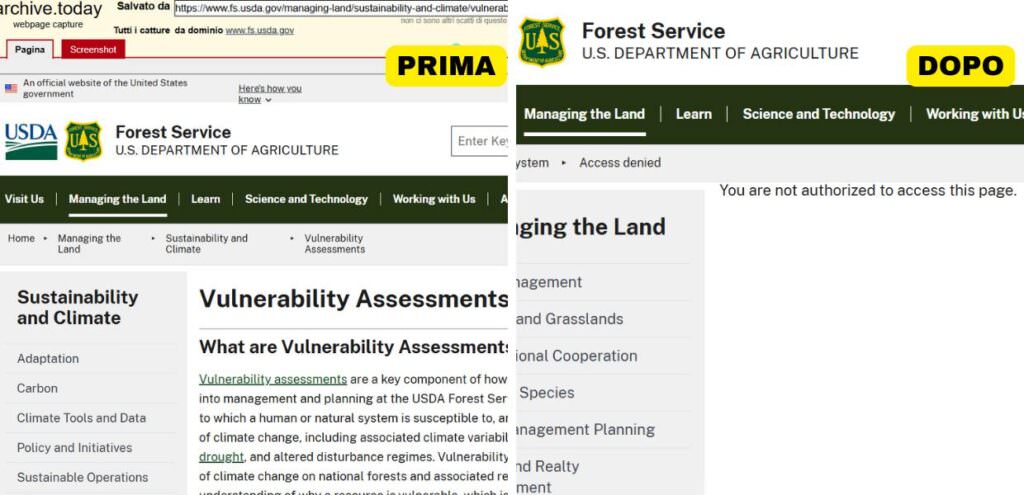 crisi climatica siti governativi Trump