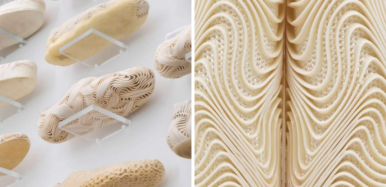 Scarpe stampate in 3d, 100% biodegradabili e prodotte dai batteri. Il futuro della moda sostenibile ideato dall'azienda Oxman. 