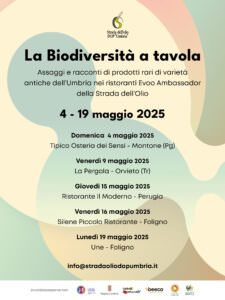 Umbria, il 4 maggio partono le degustazioni de ‘La biodiversità a tavola’, programma degustazioni