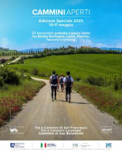 Turismo slow sostenibilità, accessibilità e spiritualità in ‘Cammini Aperti’, Umbria capofila del progetto, locandina evento