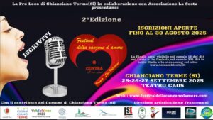 Musica, a Chianciano (Si) la II° edizione del Festival della Canzone d’Amore. Iscrizioni aperte, locandina