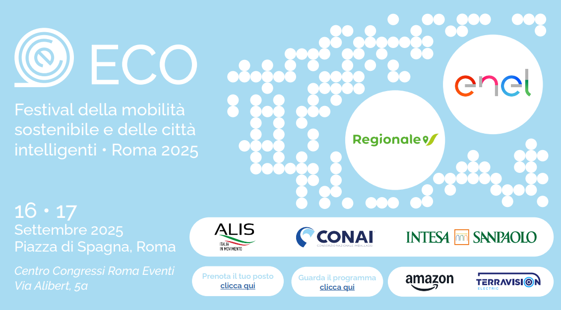 ECO Festival della mobilità sostenibile e delle città intelligenti, in programma il 16 e 17 settembre 2025 nel Centro Congressi di Piazza di Spagna.