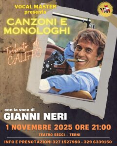 Musica, a Terni ‘Canzoni e Monologhi’ omaggiando il ‘Califfo’, locandina