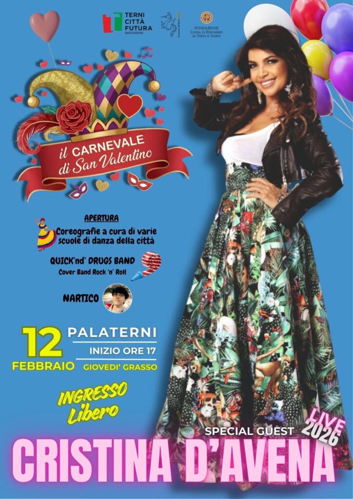 A Terni ‘Il Carnevale di San Valentino’ con Cristina D’avena e non solo, locandina