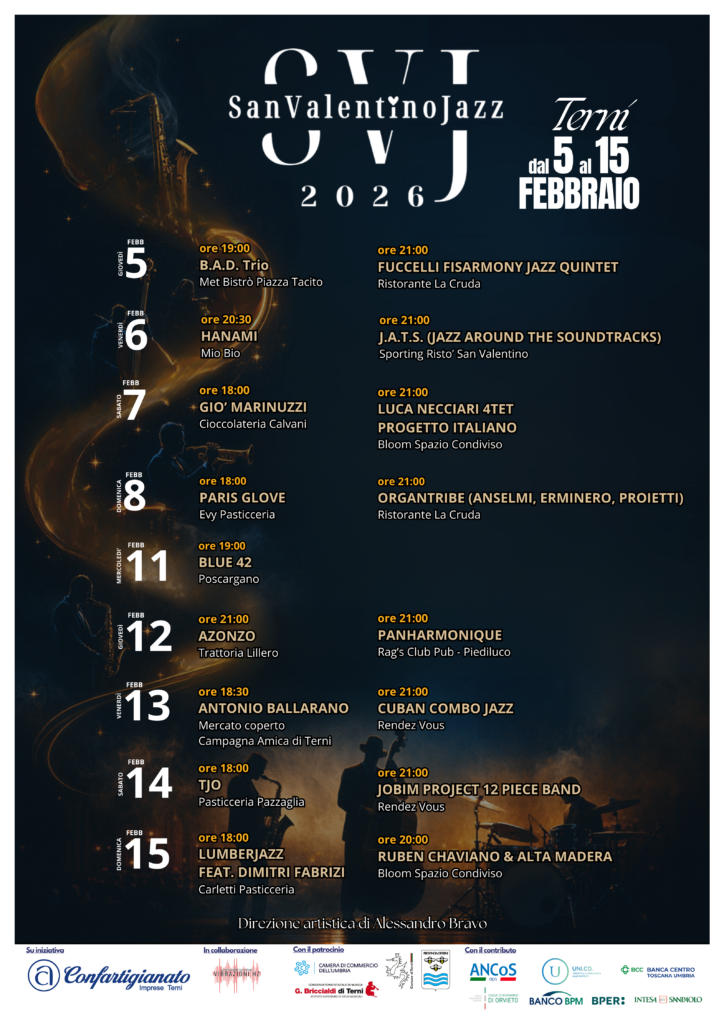 Terni, al via San Valentino Jazz 2026 con 17 concerti 1 Terni, al via San Valentino Jazz 2026 con 17 concerti, locandina