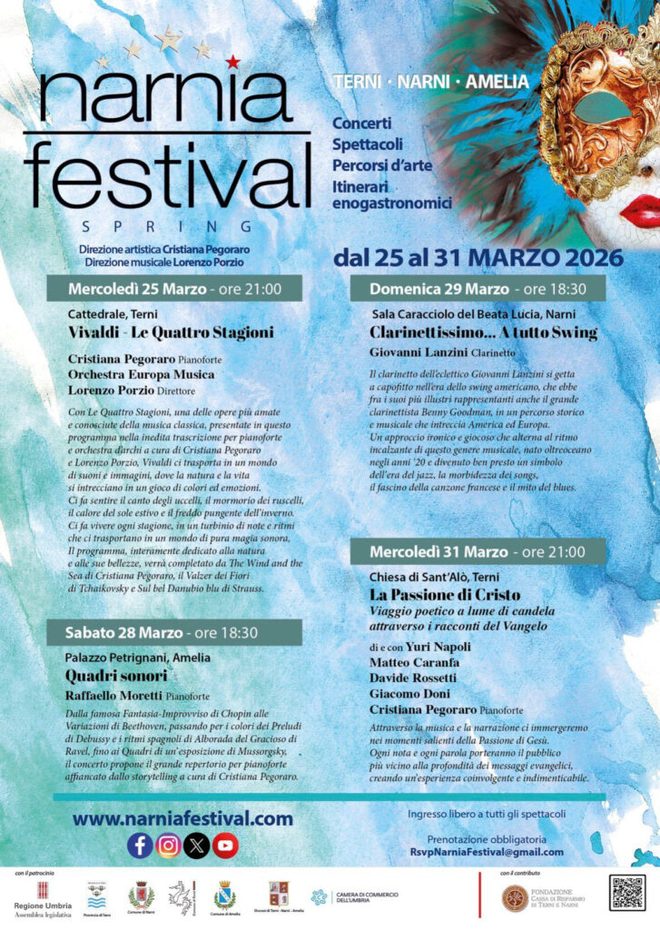 Musica, è partito il Narnia Festival Spring diretto da Cristiana Pegoraro, programma
