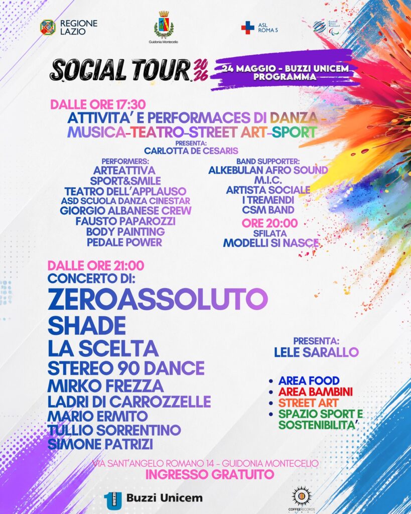 Guidonia Montecelio (Rm), torna il Social Tour tra musica, sport e inclusione 1 Guidonia Montecelio, torna il Social Tour tra musica, sport e inclusione, LOCANDINA 24 MAGGIO