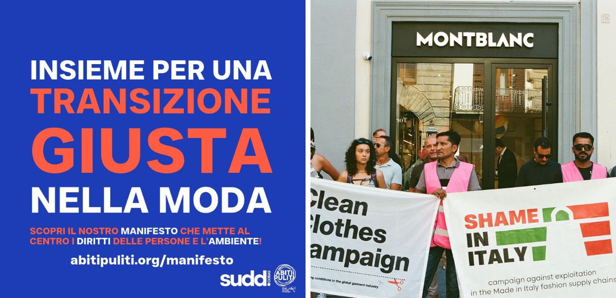 La sezione italiana della Clean Clothes Campaign scende in strada a Prato in uno dei luoghi simbolo del tessile italiano ed europeo per lanciare il Manifesto internazionale che mette i diritti dei lavoratori e delle lavoratrici al centro di una transizione ecologica giusta. 