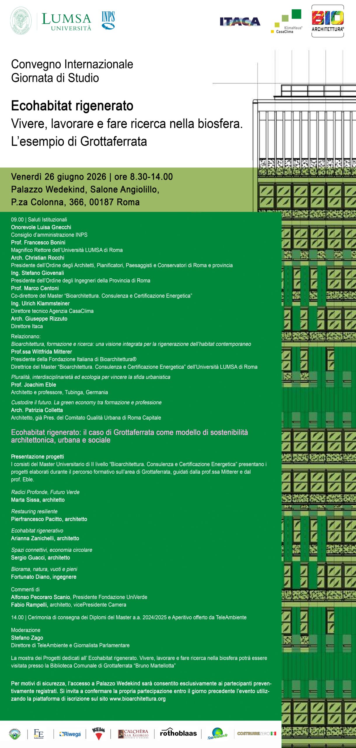 Roma, il 26 giugno la presentazione del progetto di bioarchitettura “Ecohabitat rigenerato” 1 PROGRAMMA 2026 06 26 2 scaled