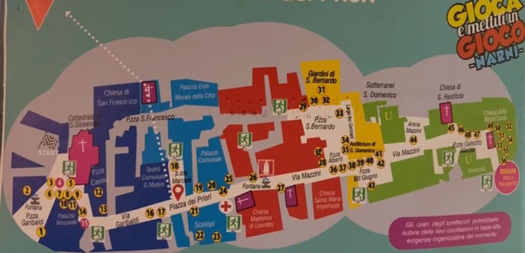 Narni (Tr), oltre 50 attrazioni per la 15ª edizione di ‘Gioca e mettiti in gioco’, cartina